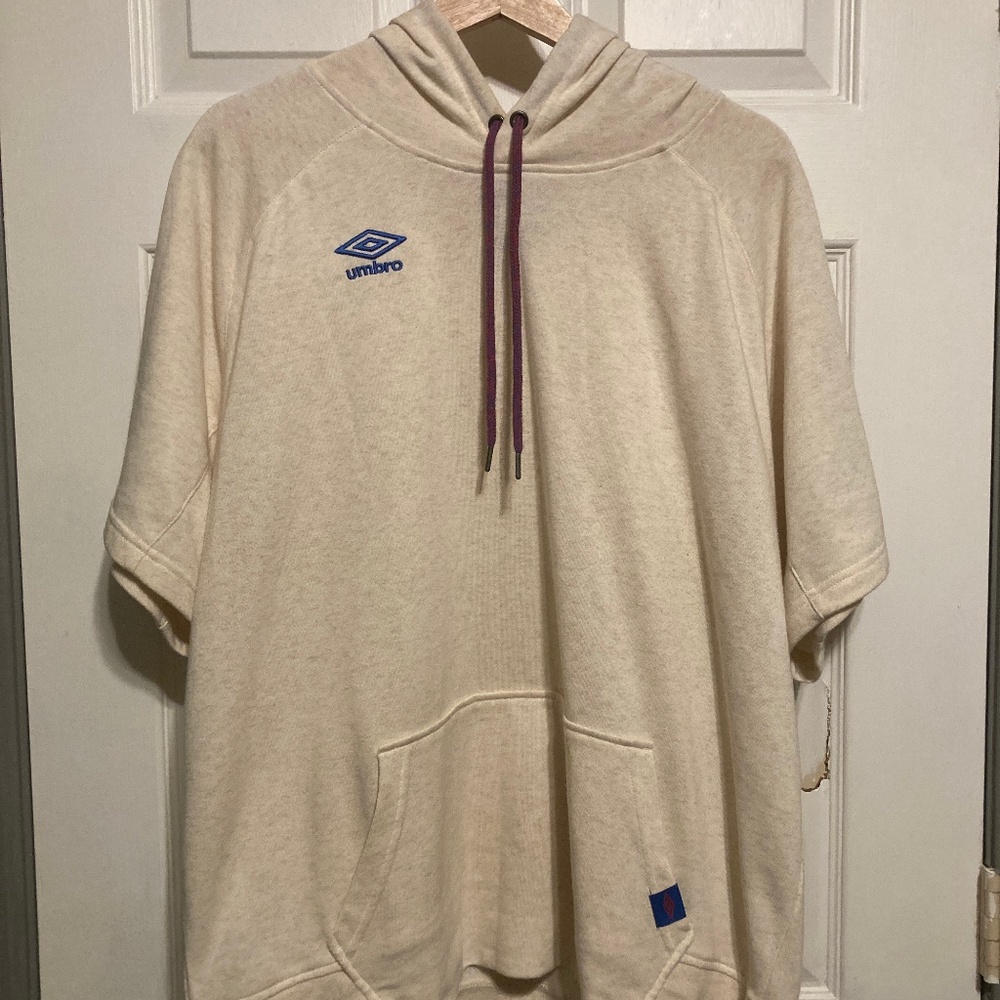 UMBRO French Terry Short Sleeve Pullover Hoodie Butter Cream Vermillion Mens XL